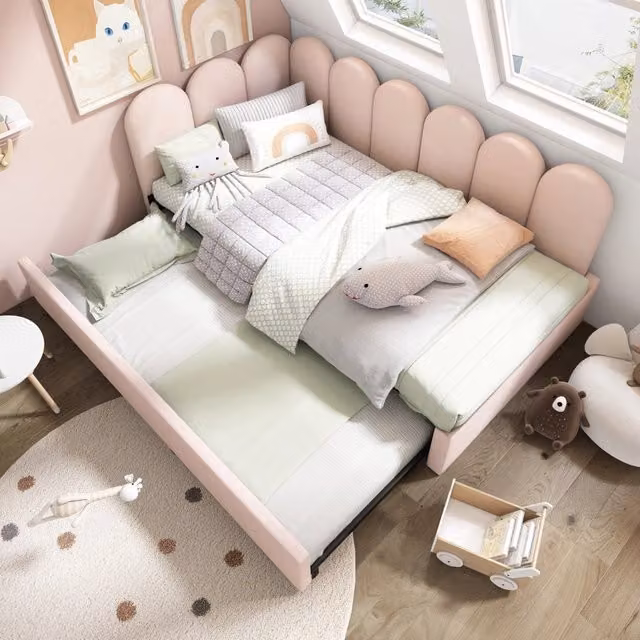 Letto Imbottito Singolo con Velluto e Rete a Doghe ¨C MINIMAL ¨C Rosa 90x200cm