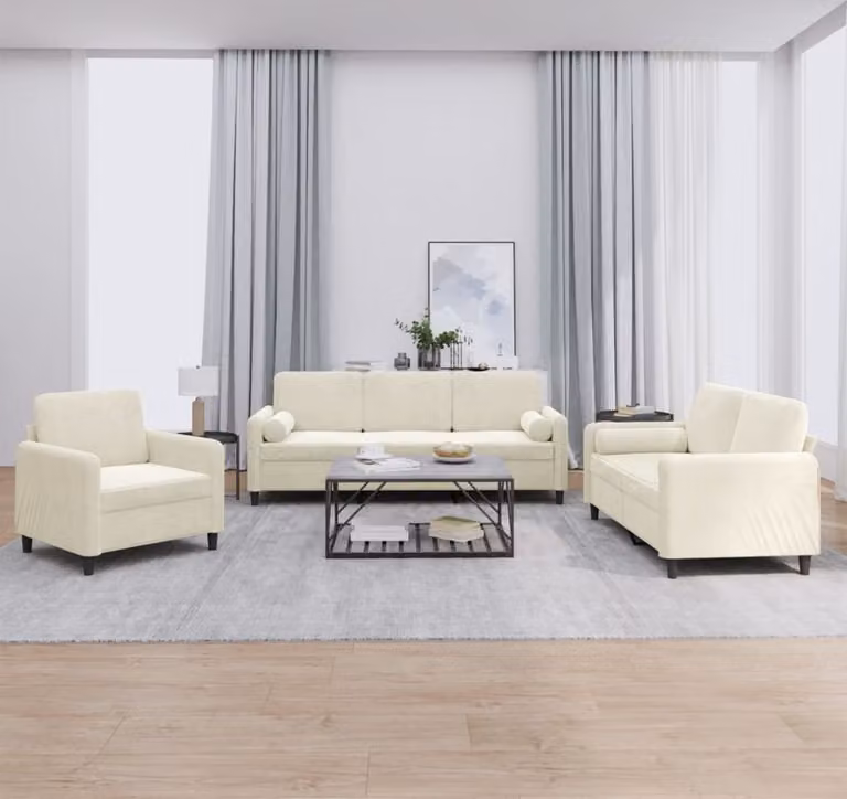 Maison Exclusive - Set divano a 3 pezzi con cuscini in velluto color crema