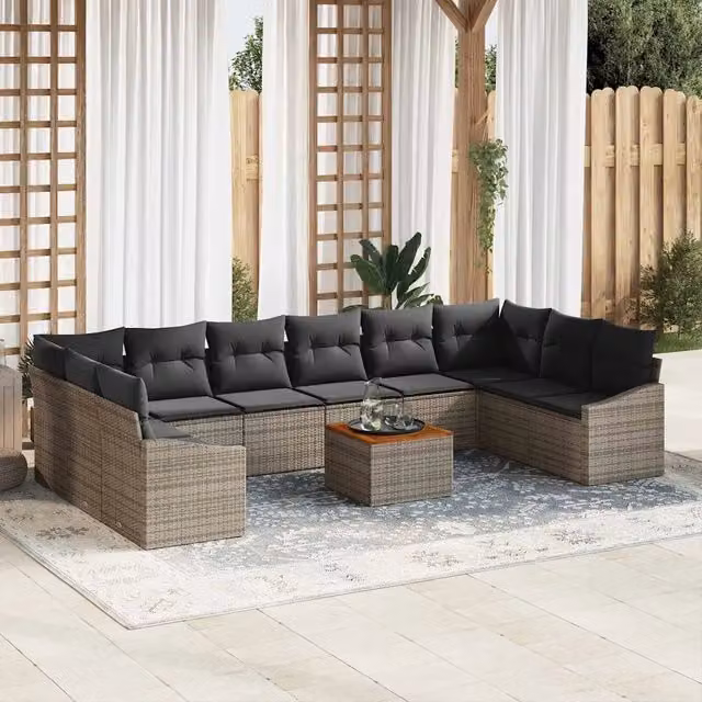 Set Divano da Giardino 11 pz Grigio polyrattan 3356550
