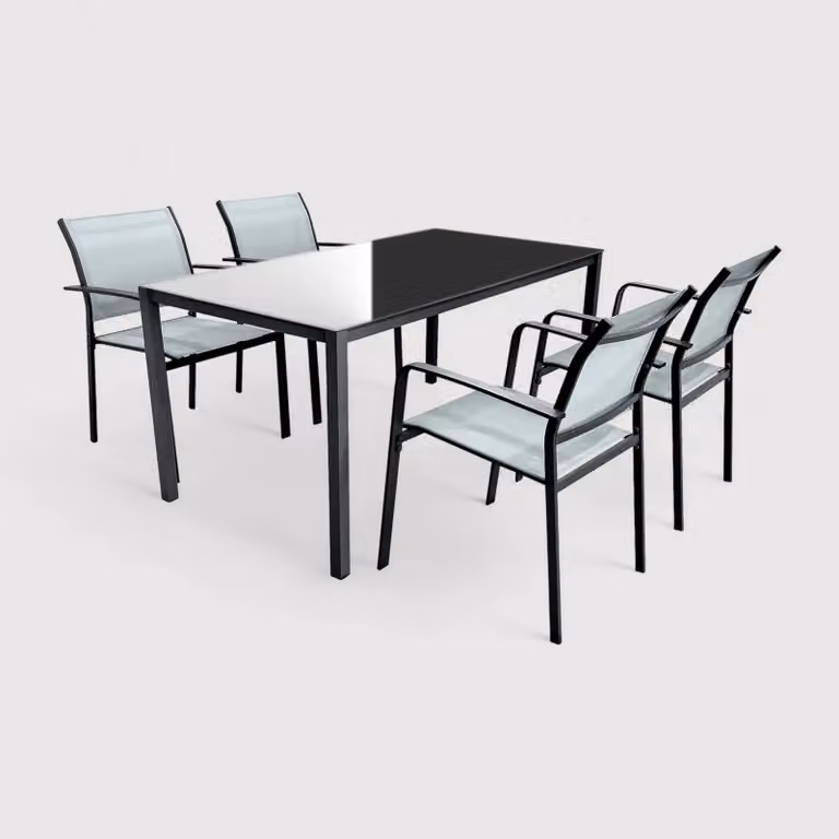 Akpala - Set da giardino con tavolo e 4 sedie grigio chiaro