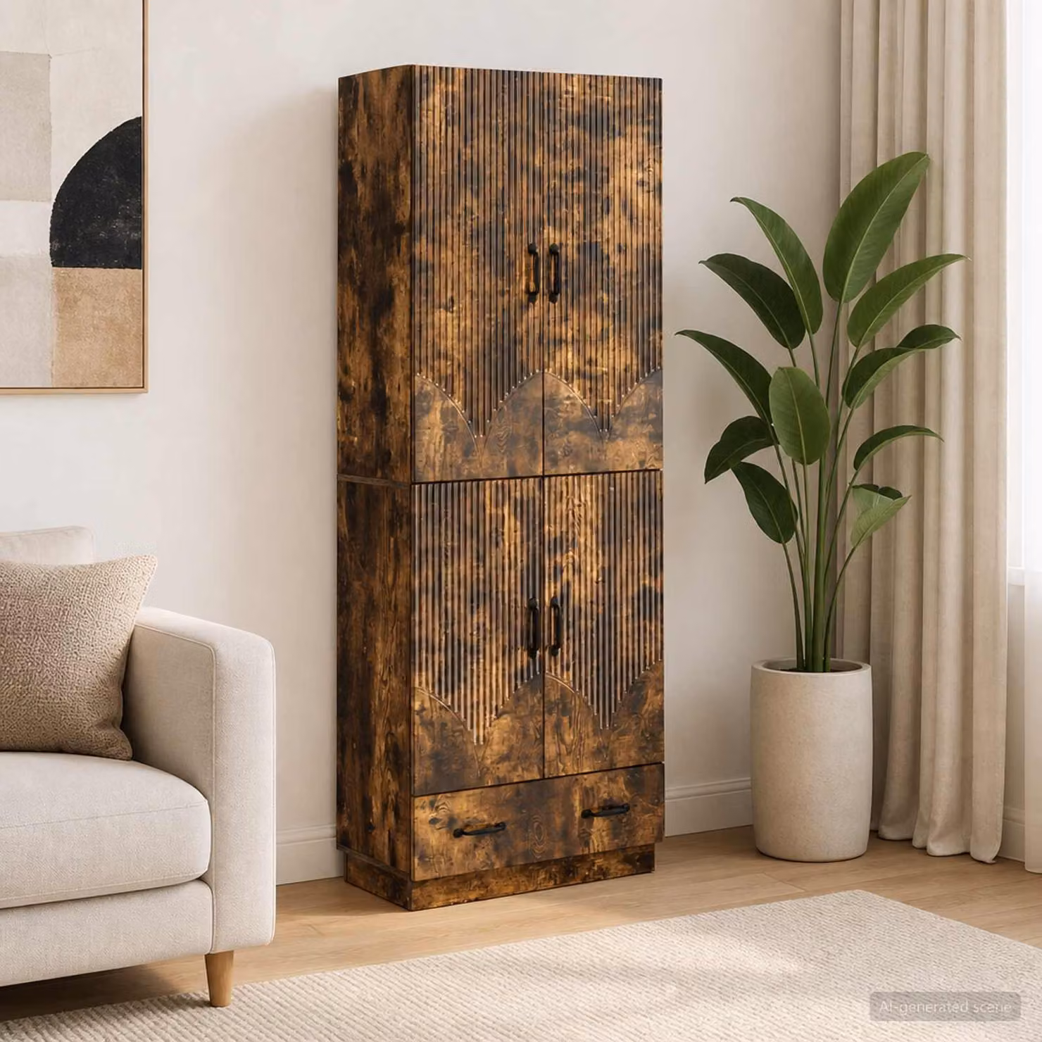 Set di 2 armadi moderni vidaXL in legno ingegnerizzato color rovere fumo marrone con ante a battente e ripiani interni per soggiorno o ufficio in casa