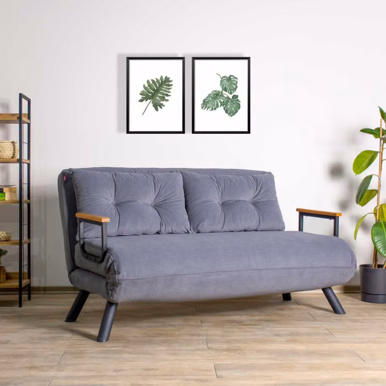 Hanah Home, Sando 2-Seater - Grey, divano letto, divano letto 2 posti, grigio, poliestere, 133 x 78 x 78 x cm