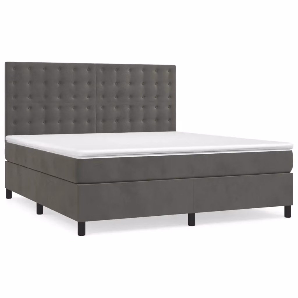 Letto Ibrido con Giroletto a Molle e Materasso vidaXL in Velluto Grigio e Bianco L/P/H: 160 x 200 x 128 cm – 2