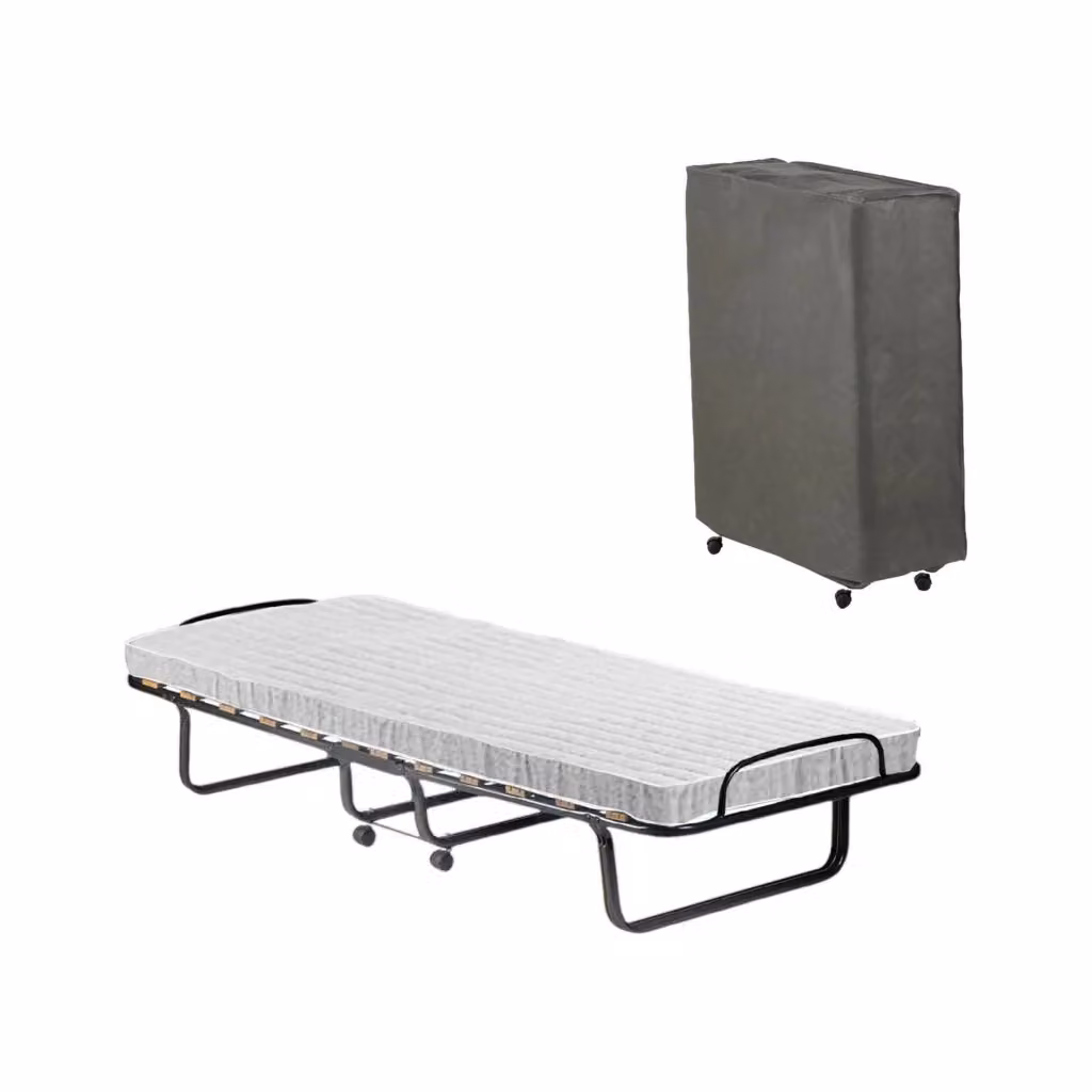 Letto pieghevole DMORA Brandina Nives con materasso in schiuma, Nero e Bianco, L: 80 cm, P: 190 cm – 2