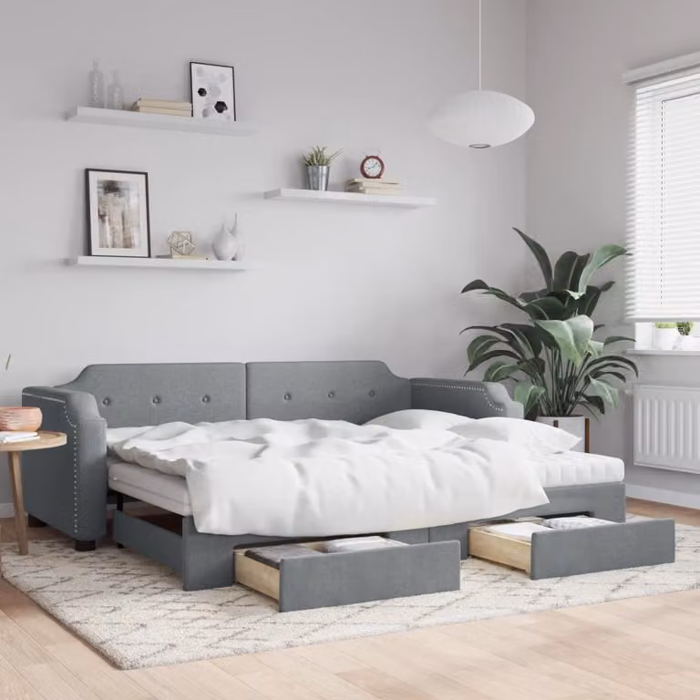 vidaXL Divano Letto Estraibile con Cassetti in Tessuto Grigio Chiaro L/P/H: 190 x 90 x 66,5 cm