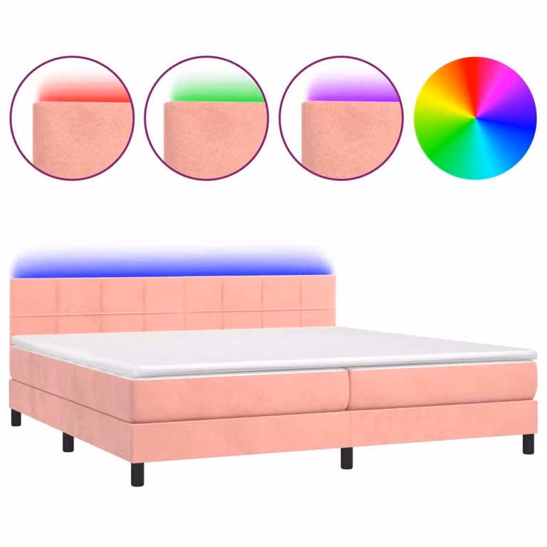 Letto a Molle con Materasso e LED Rosa 200x200 cm in Velluto