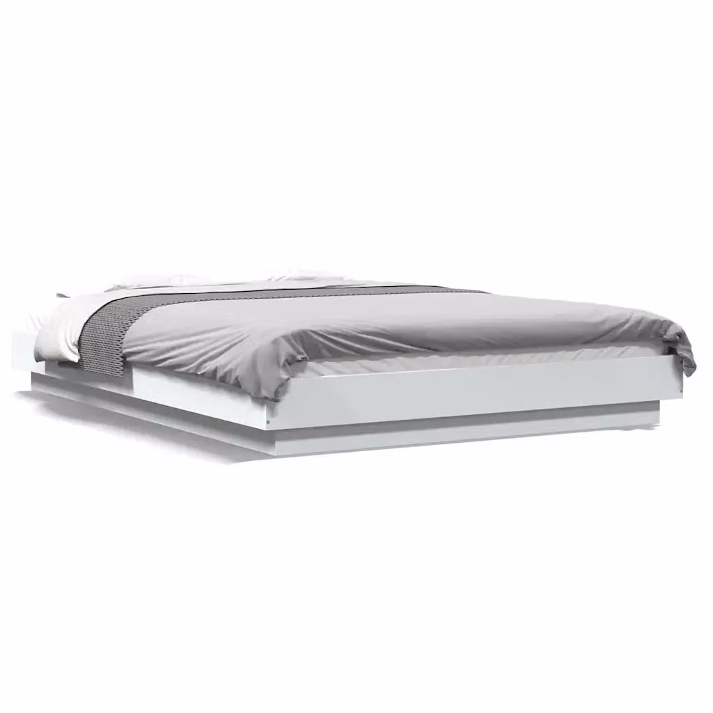 Giroletto VIDAXL Bianco con Luci LED Sotto il Letto e Porte USB in Legno Multistrato L: 202 cm, P: 151 cm, H: 23 cm – 2