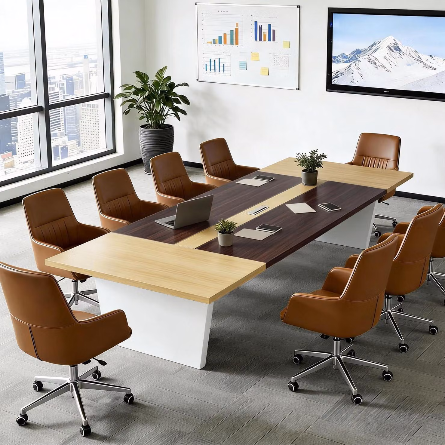 Tavolo da conferenza, ufficio, dimensioni 240x100x74 cm, colore nero e bianco, piano del tavolo spesso 2,5 cm