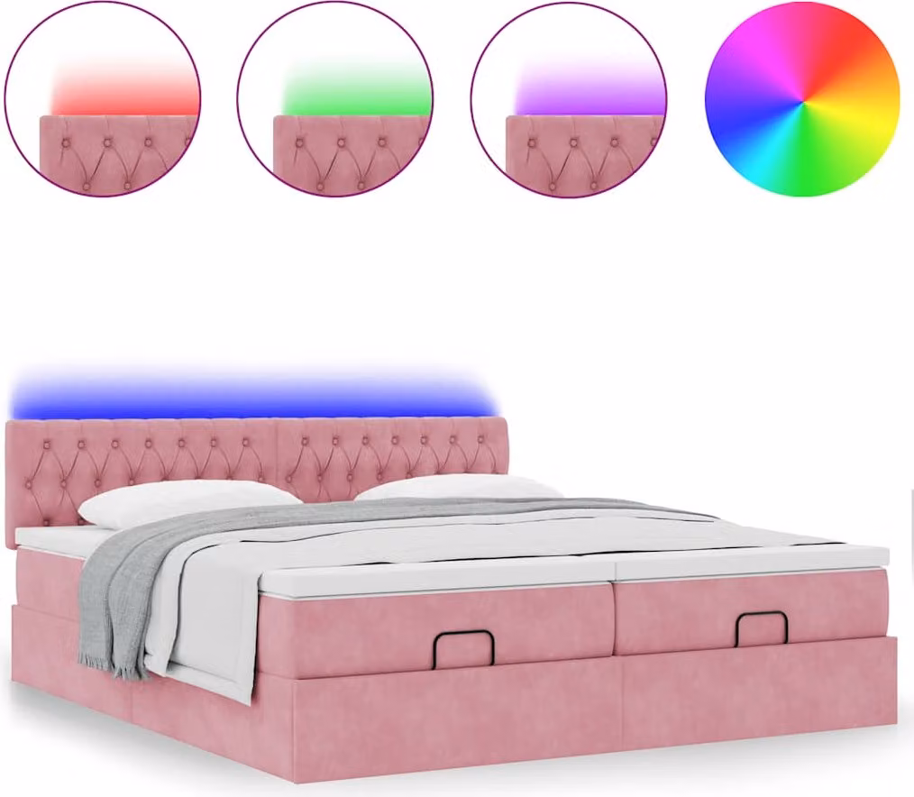 Struttura Letto Pouf con Materassi Rosa 180x200 cm Velluto