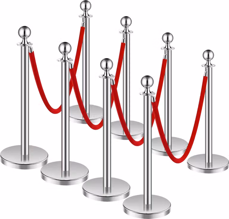SucceBuy sistema di controllo della folla 8 set con pali barriera argentati 4 corde di velluto rosso Base cava riempita di sabbia