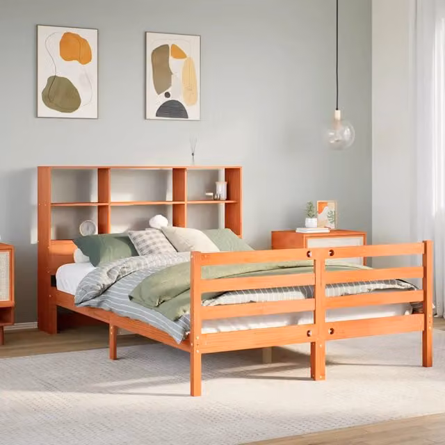 Letto Libreria senza Materasso Marrone Cera 160x200 cm Legno 3321919