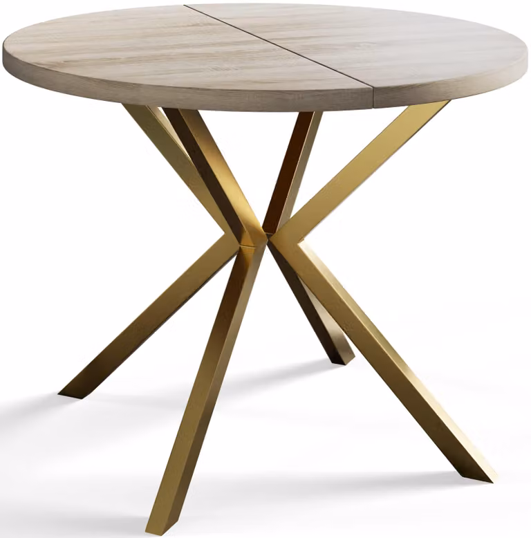 Alpi Moebel, Tavolo da Pranzo Rotondo, Tavolo da Cucina Allungabile, Diamentro: 90-170 cm, Gambe in Metallo Dorate, Sonoma, Collezione Loft Liten