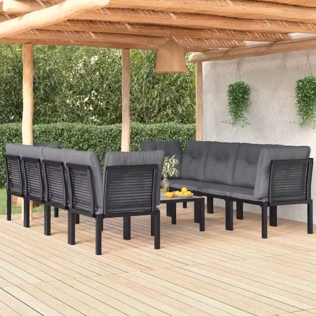 Set Salotto da Giardino Moderno vidaXL in Polyrattan Nero e Grigio con 9 Pezzi e Cuscini Inclusi – 1