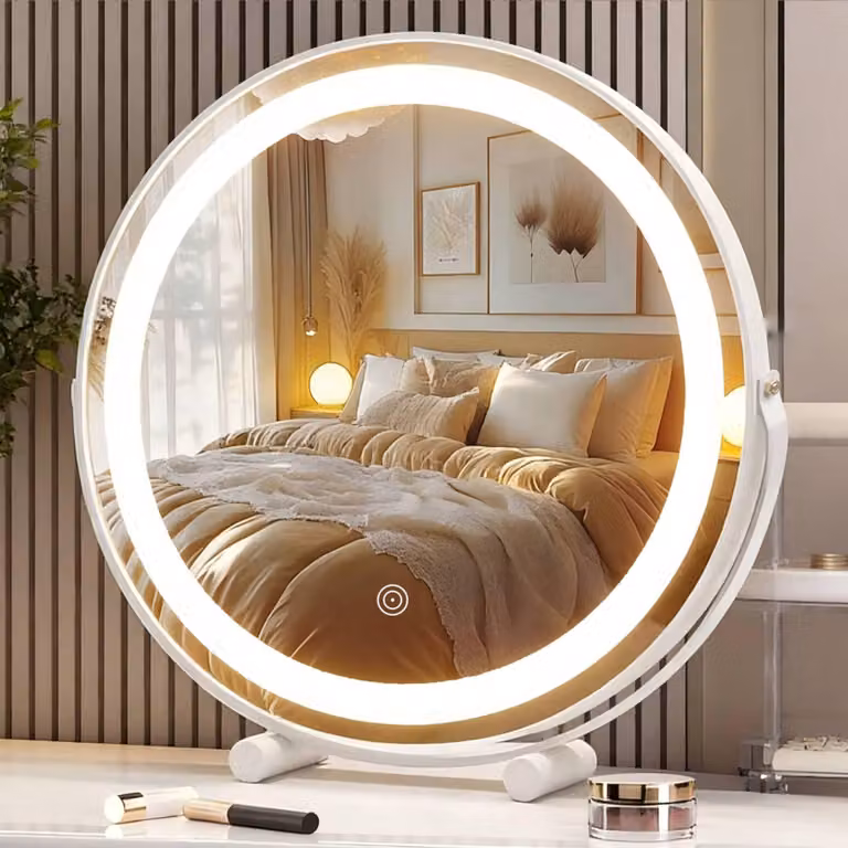 Specchio da trucco a LED, 40x40 cm, 3 colori, con dimmer, controllo touch, rotazione a 360°
