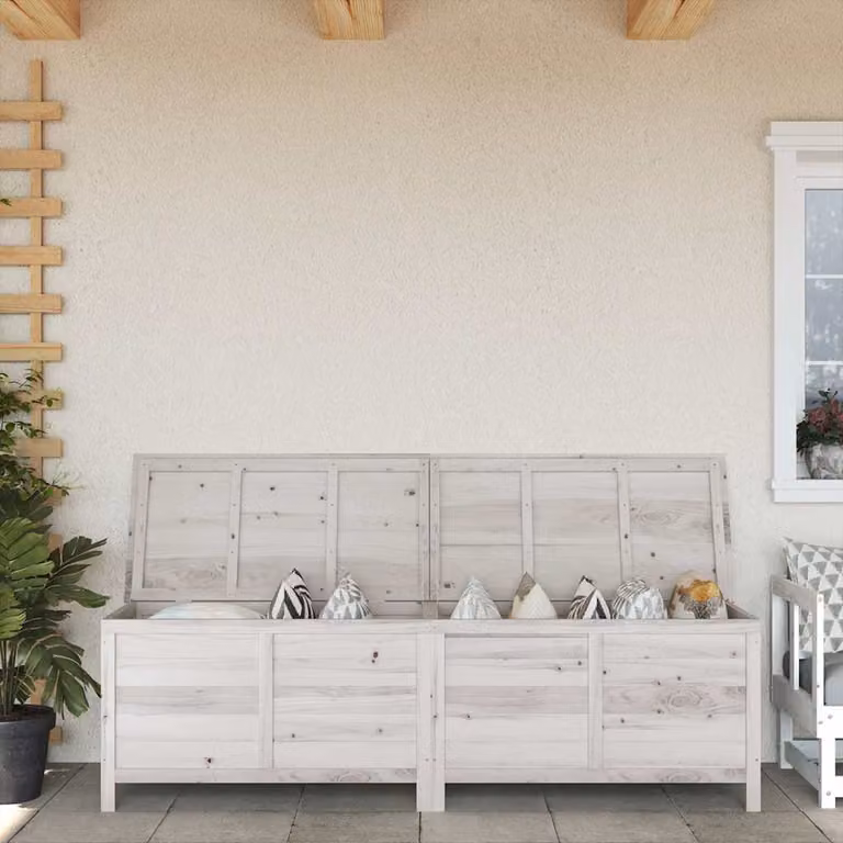 vidaXL Contenitore da Giardino in Abete Massello Bianco L: 198,5 cm, P: 50 cm, H: 56,5 cm