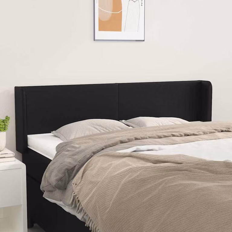 Testiera per letto vidaXL in similpelle nera con struttura in legno, L: 147 cm, P: 16 cm, H: 78-88 cm