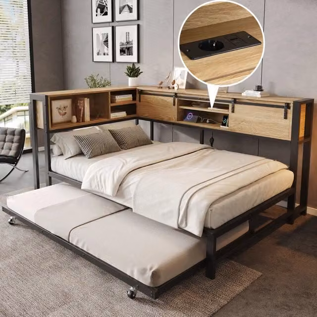 letto in metallo e legno nero naturale 120 x 200 cm