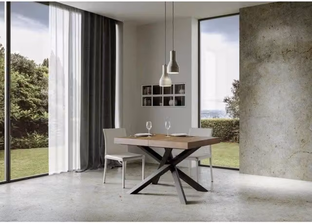 Tavolo allungabile Volantis Premium ITAMOBY con telaio in metallo antracite e piano in noce, L: 130/390 x P: 90 cm – 1