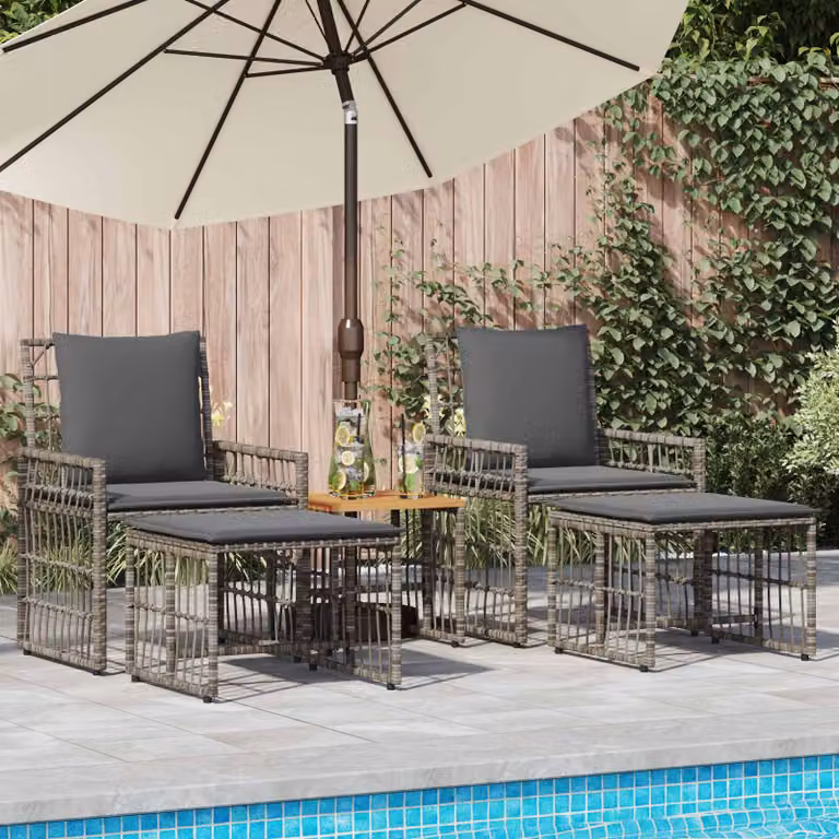 Set di mobili da esterno vidaXL 5 pezzi in rattan e legno di acacia nero e grigio