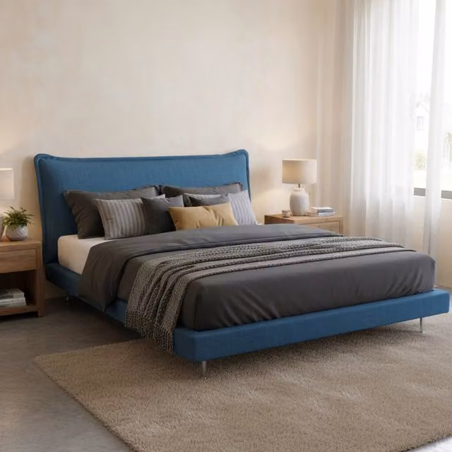 Letto matrimoniale Arcore TALAMO ITALIA con rivestimento e testata in tessuto blu, adatto per materasso 160x200 cm – 1