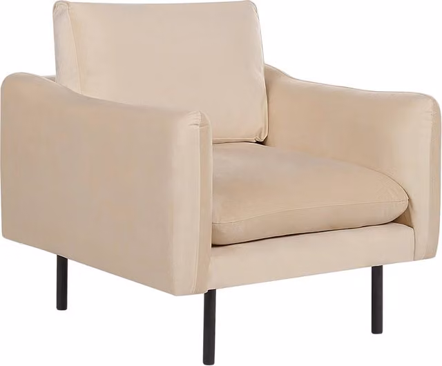 Poltrona moderna BELIANI in velluto beige con gambe in metallo nero e braccioli