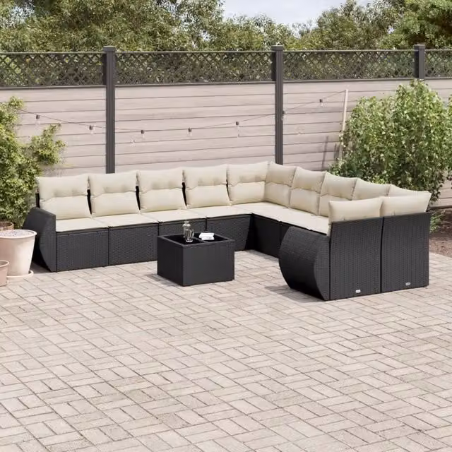 Set di Divani da Giardino vidaXL a Forma di U composto da 11 Pezzi con Cuscini, Tavolino e Struttura in Metallo Nero e Bianco – 1