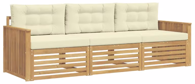 Set di divani da esterno, 3 pezzi, bianco e crema