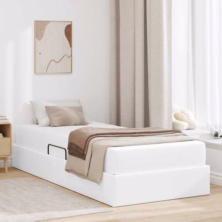 Letto con contenitore e materasso ibrido vidaXL in ecopelle bianca L/P/H: 200 x 90 x 43,5 cm