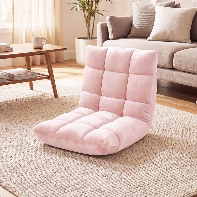 Sedia da pavimento Costway con cuscino imbottito e schienale reclinabile a 14 livelli, poltrona pieghevole rosa per soggiorno e camera da letto