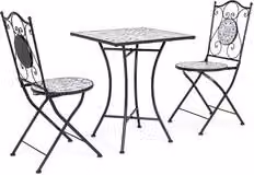 Set da 3 pezzi composto da tavolo quadrato in ceramica e sedie pieghevoli in acciaio BYZANTINE per esterno con decorazione floreale mediterranea