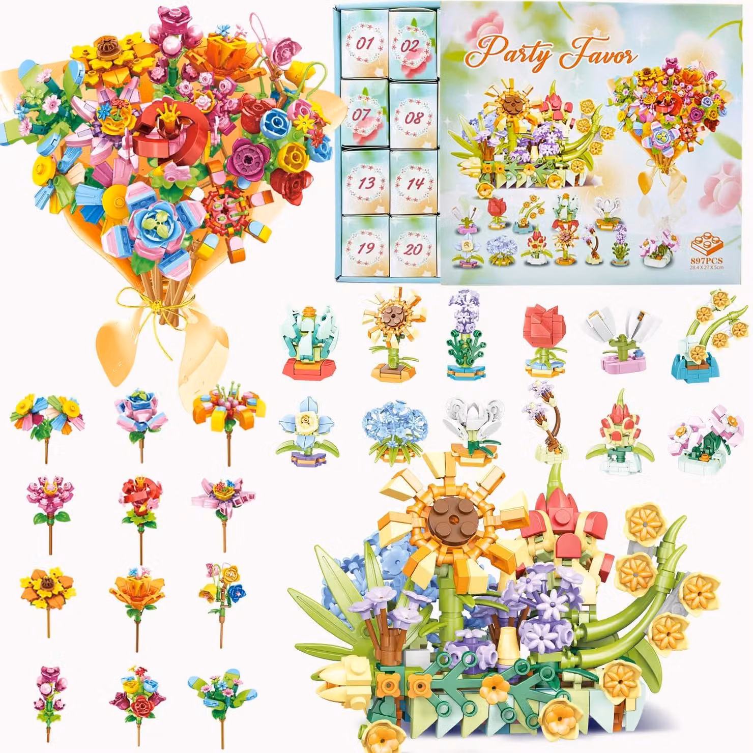 Calendario dell'Avvento 2025 - Calendario dell'Avvento con un bouquet di fiori artificiali per donne - Calendario natalizio con 24 fiori artificiali - Decorazione