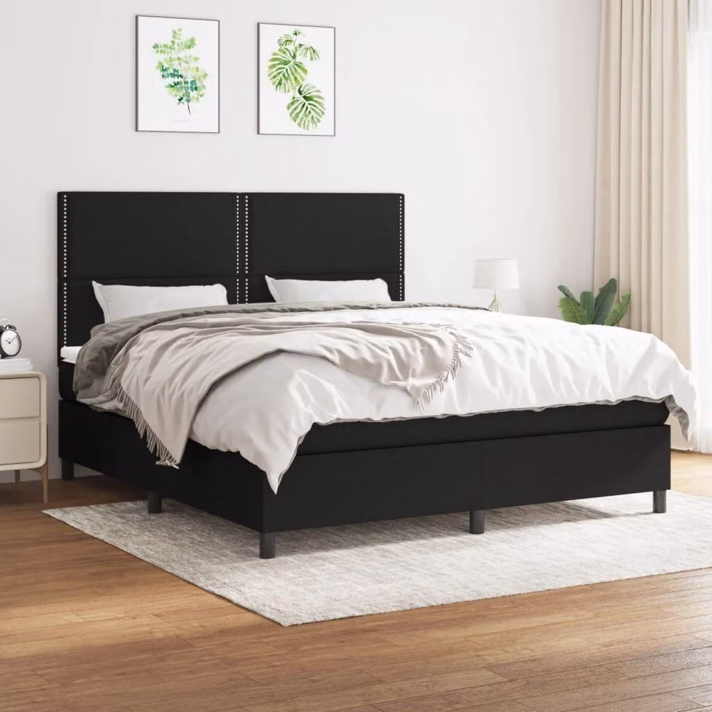 The Living Store Letto a molle con materasso nero 180x200 cm in tessuto