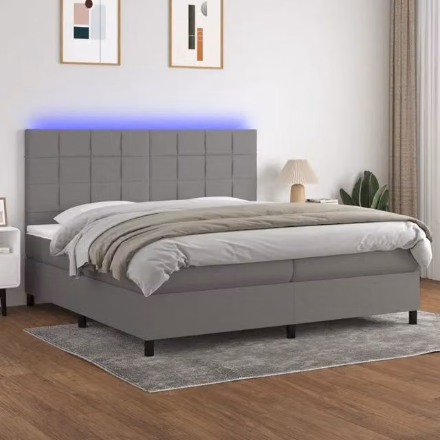 Letto Ibrido con Materasso e Illuminazione LED vidaXL in Tessuto Grigio e Bianco L/P: 200 x 200 cm