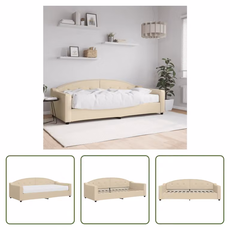 The Living Store Letto da giorno con materasso crema 90x200 cm in tessuto