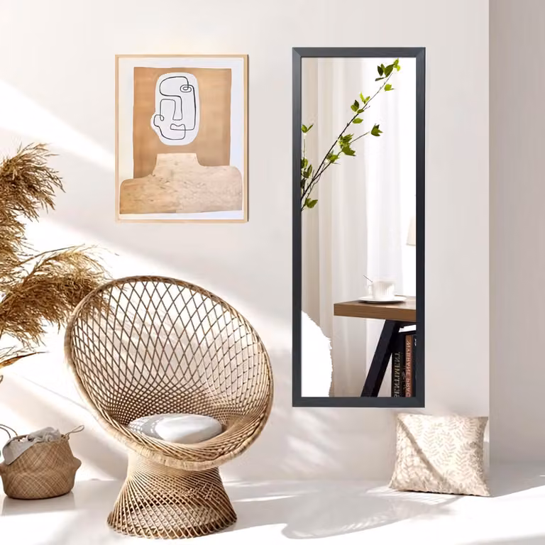 Specchio a figura intera Costway da appendere alla porta o al muro, design moderno rettangolare, Nero, H: 120 cm, L: 37 cm