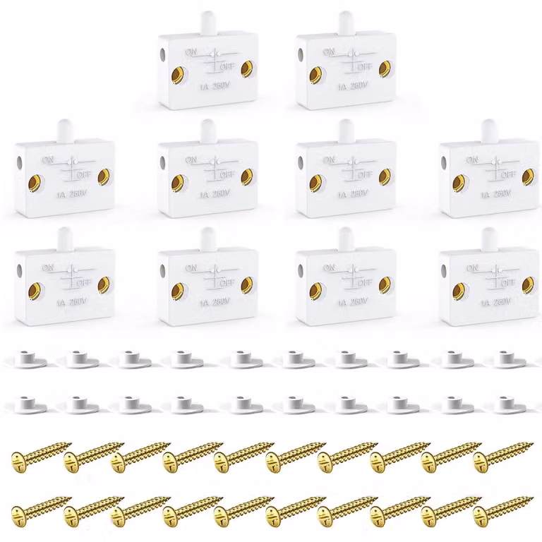 Interruttore a pulsante, confezione da 10 pezzi, interruttore per porte, 250V, 1A, colore bianco