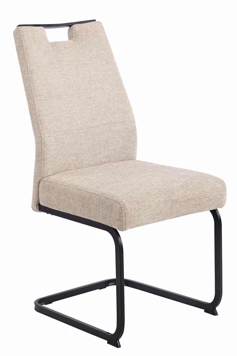 Tavoli Hela, sedia da pranzo a sbalzo Kerstin, rivestimento in tessuto beige, larghezza seduta XL, imbottitura a molle, maniglia, struttura quadrata, portata massima 140 kg