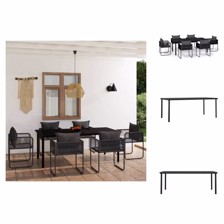 vidaXL set da pranzo da giardino 7 pezzi nero - Set di mobili da giardino