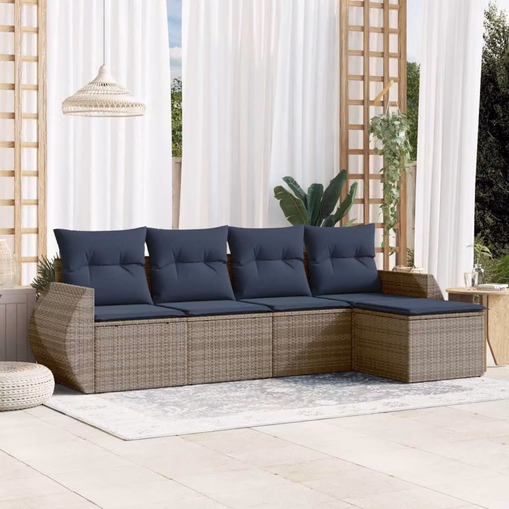 Maison Exclusive - Set di 5 divani da giardino con cuscini, grigio, polyrattan