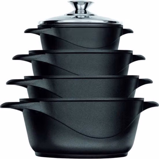 Set di pentole a induzione 4 pezzi - Set di pentole con coperchio in vetro - Set di pentole - Nero
