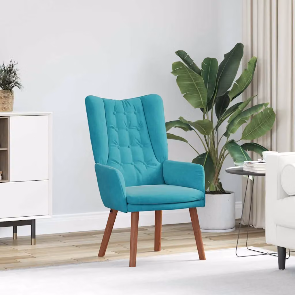 Poltrona lounge in velluto turchese vidaXL con braccioli, L: 63 cm, P: 67 cm, H: 94 cm