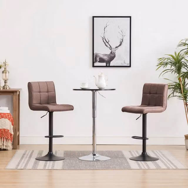 Set di 2 sgabelli da bar girevoli 360 gradi vidaXL in tessuto grigio con struttura in metallo nero opaco