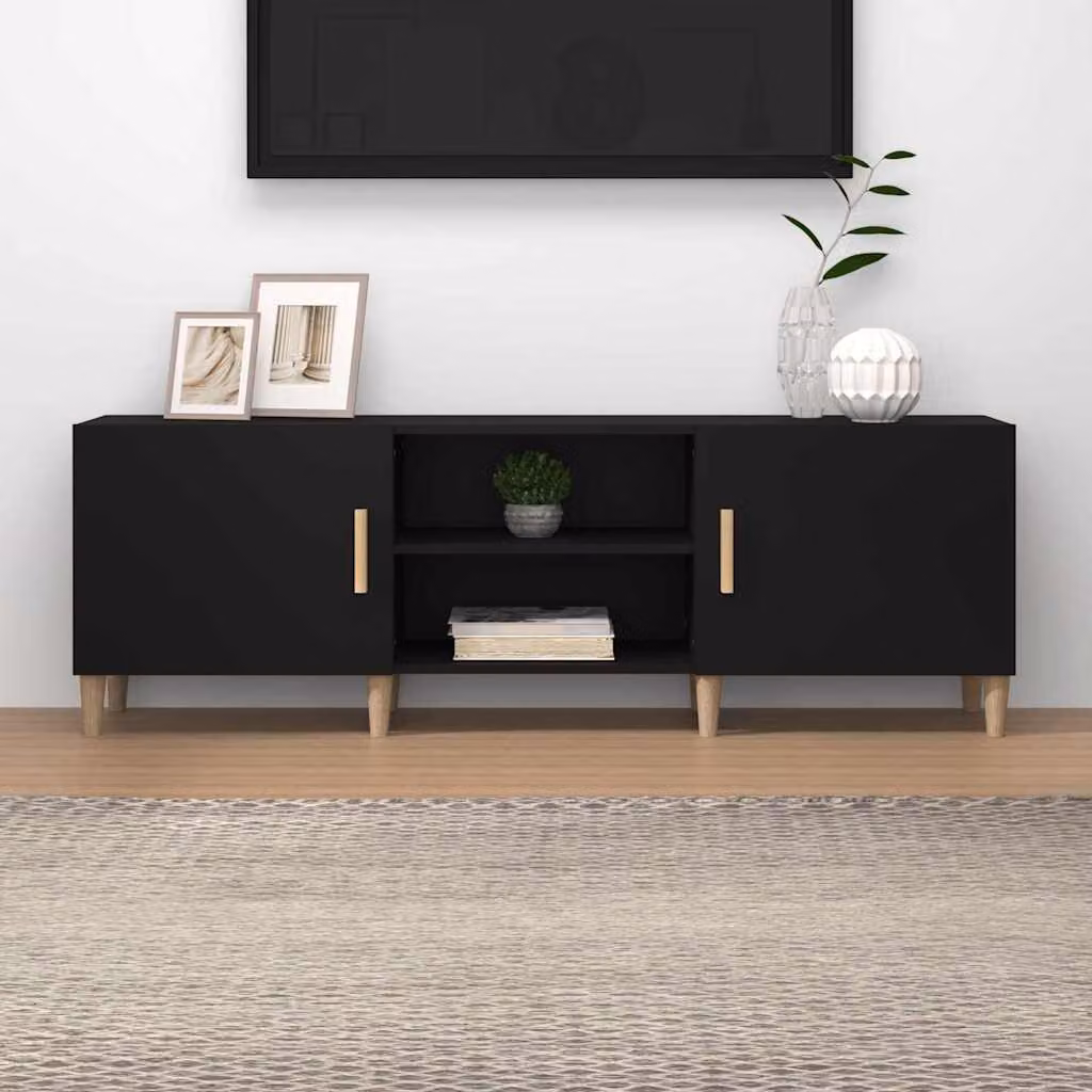 vidaXL Mobile Porta TV Nero in Legno e MDF con scomparti multimediali L: 150 cm, P: 30 cm, H: 50 cm