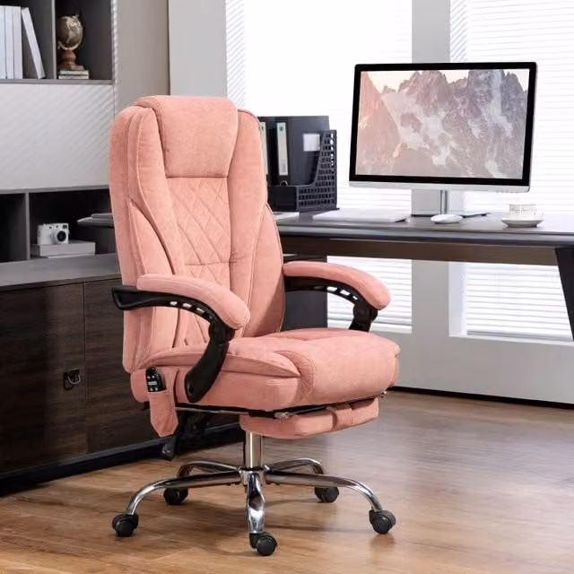 Sedia da ufficio ergonomica WISHDOR con massaggio vibrante, riscaldamento lombare, poggiapiedi e poggiatesta, rosa