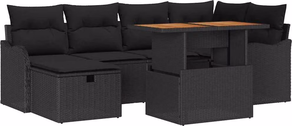 Set Divano da Giardino 7 pcs Nero polyrattan