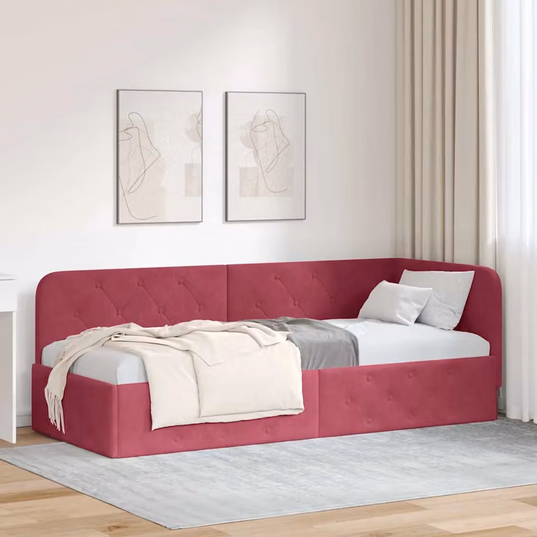 Cornice del letto ad angolo vidaXL in velluto rosso, L 200 x P 80 x H 72 cm