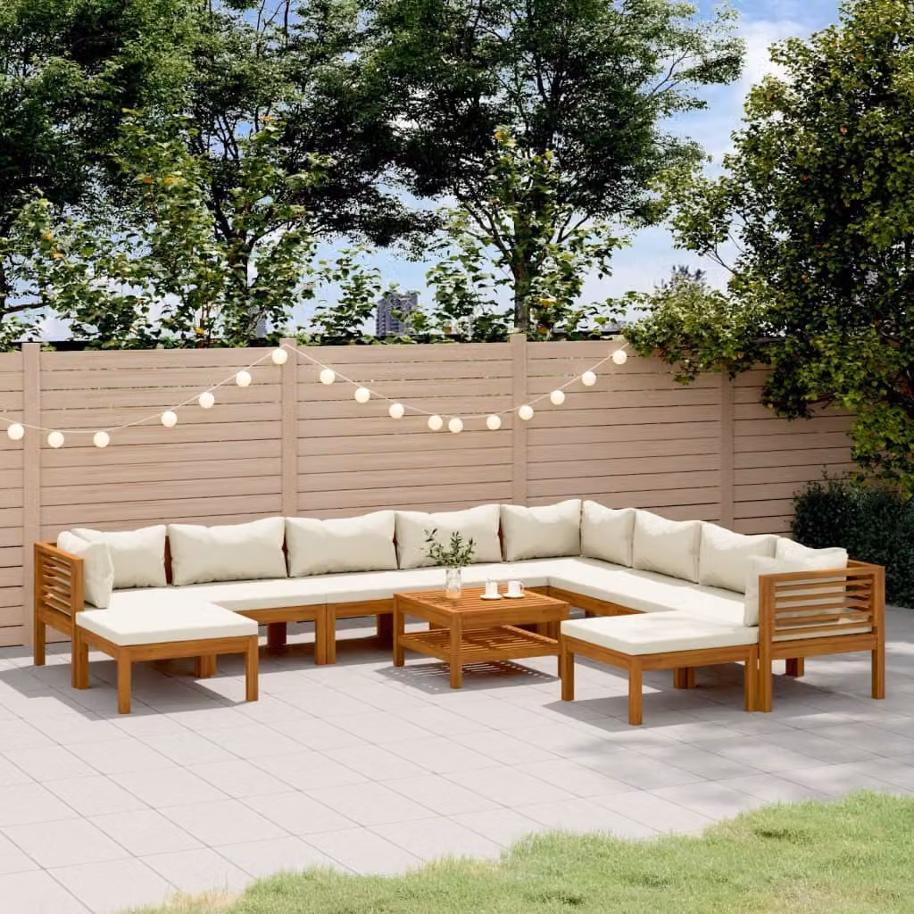 Maison Exclusive - Set da giardino da 11 pezzi con cuscini color crema, in legno massello di acacia