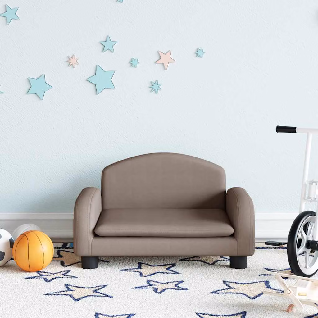 Divano per bambini vidaXL in tessuto beige e grigio con struttura in legno di pino L/P/H: 50 x 40 x 30 cm