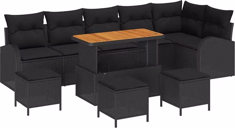 Set Divano da Giardino con cuscino 10 pcs Nero polyrattan