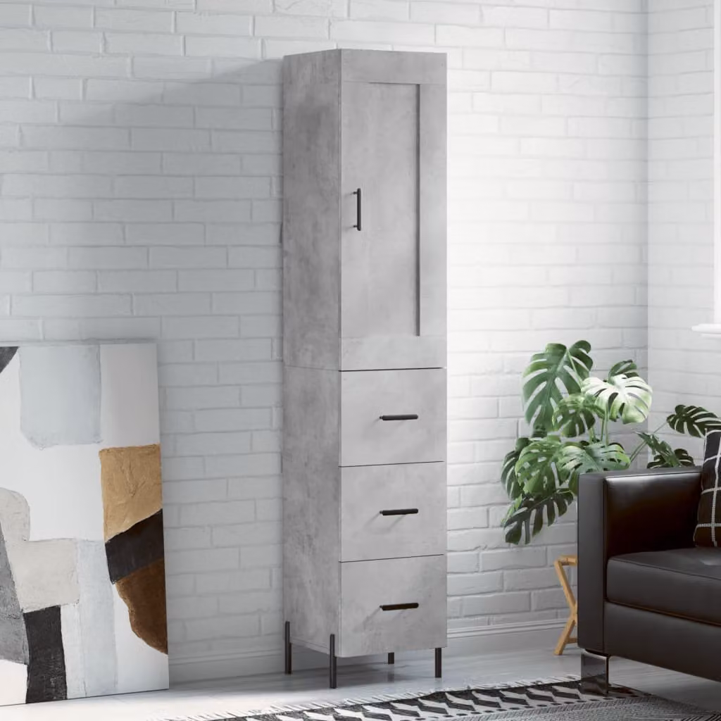 Credenza moderna vidaXL in legno e metallo, colore grigio, L/P/H: 34,5 x 34 x 180 cm